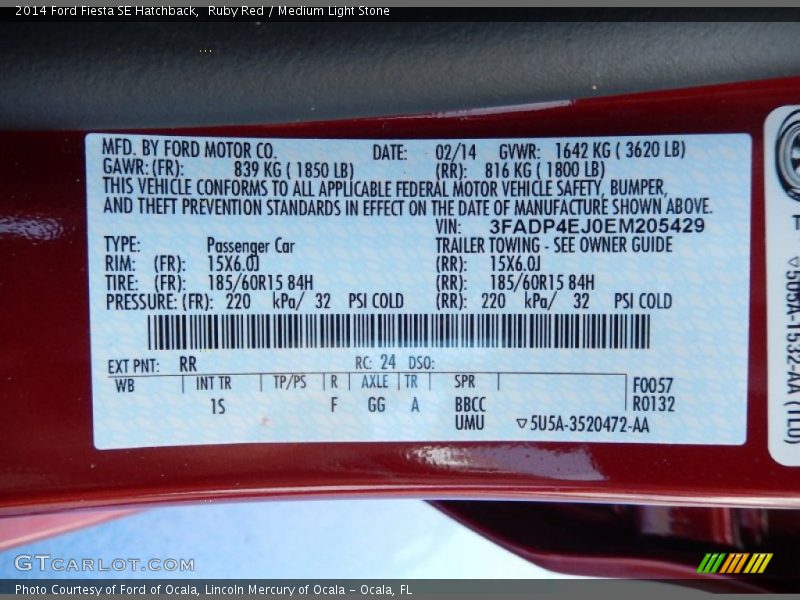 Ruby Red / Medium Light Stone 2014 Ford Fiesta SE Hatchback