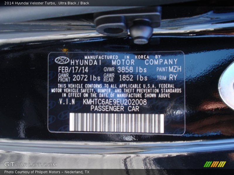 Ultra Black / Black 2014 Hyundai Veloster Turbo