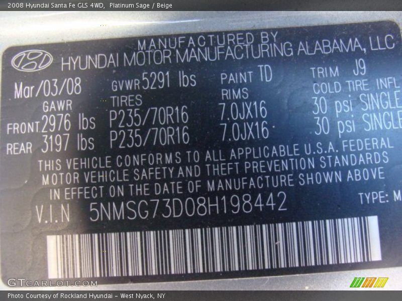 Platinum Sage / Beige 2008 Hyundai Santa Fe GLS 4WD