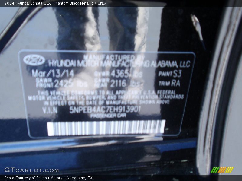 Phantom Black Metallic / Gray 2014 Hyundai Sonata GLS
