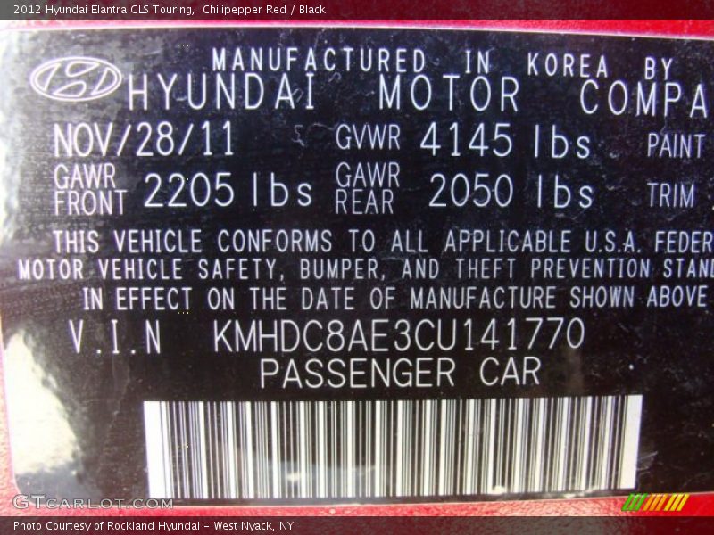 Chilipepper Red / Black 2012 Hyundai Elantra GLS Touring