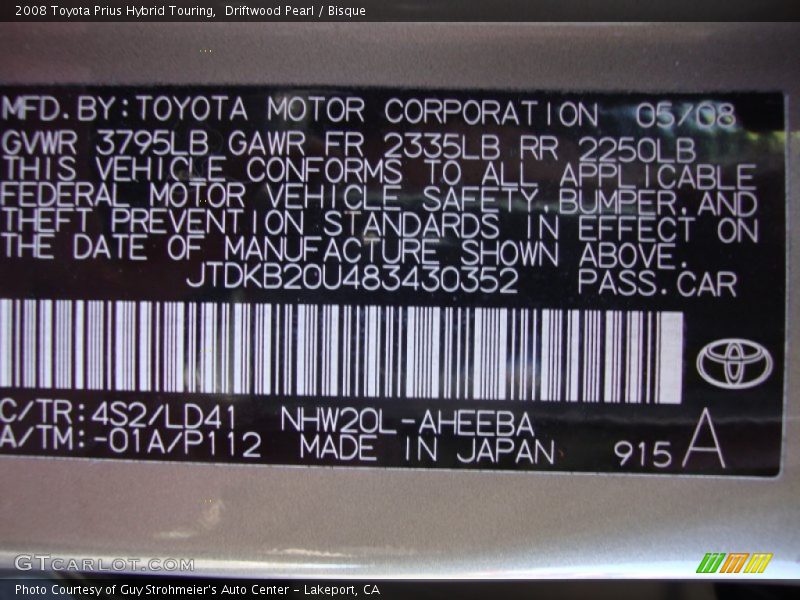 Driftwood Pearl / Bisque 2008 Toyota Prius Hybrid Touring
