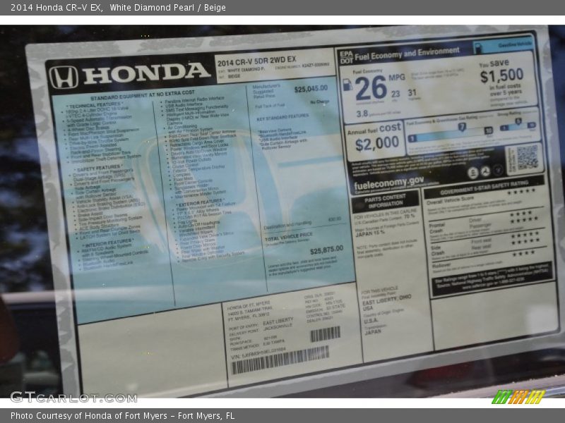 White Diamond Pearl / Beige 2014 Honda CR-V EX
