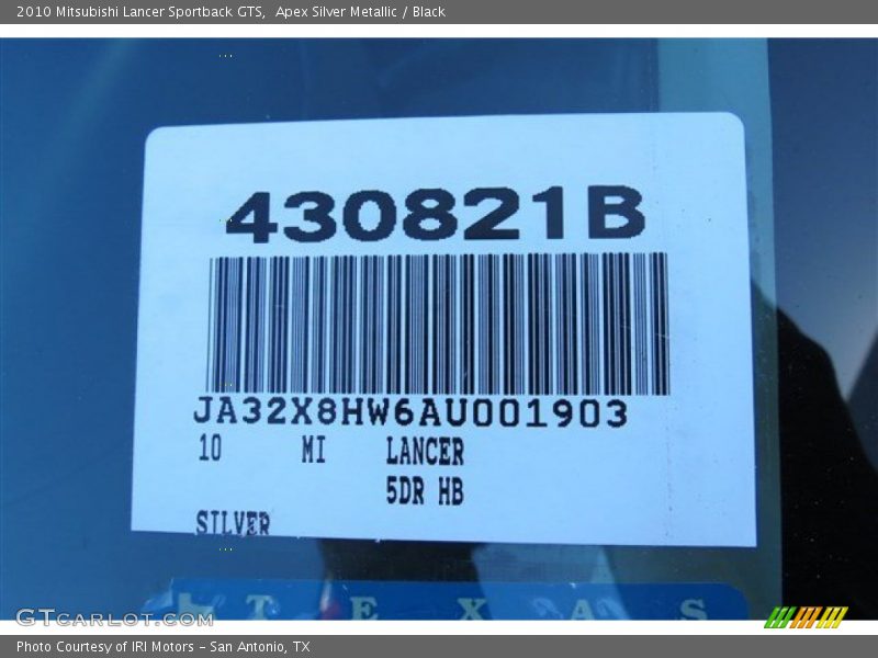 Apex Silver Metallic / Black 2010 Mitsubishi Lancer Sportback GTS