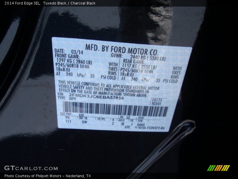 Tuxedo Black / Charcoal Black 2014 Ford Edge SEL