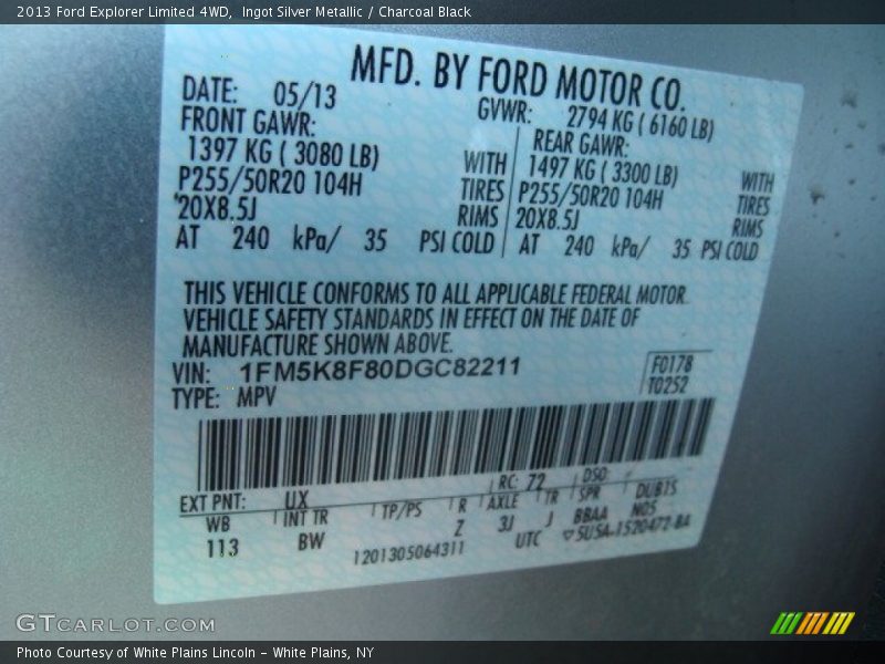 Ingot Silver Metallic / Charcoal Black 2013 Ford Explorer Limited 4WD