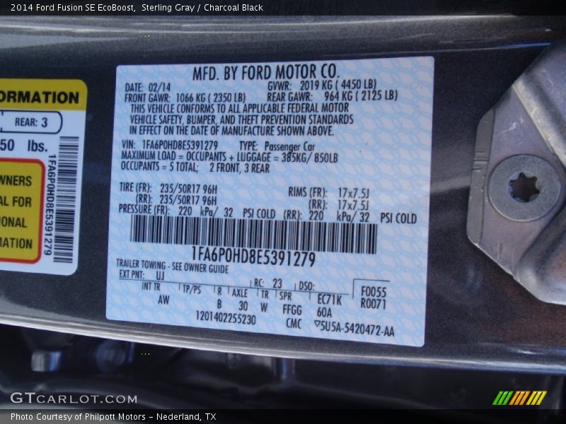 Sterling Gray / Charcoal Black 2014 Ford Fusion SE EcoBoost