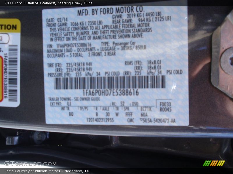 Sterling Gray / Dune 2014 Ford Fusion SE EcoBoost