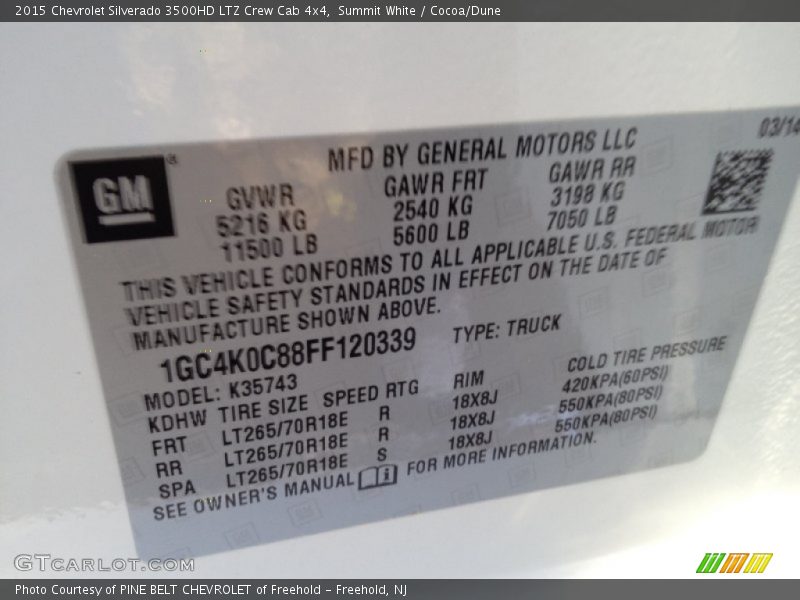 Summit White / Cocoa/Dune 2015 Chevrolet Silverado 3500HD LTZ Crew Cab 4x4