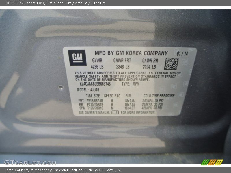Satin Steel Gray Metallic / Titanium 2014 Buick Encore FWD