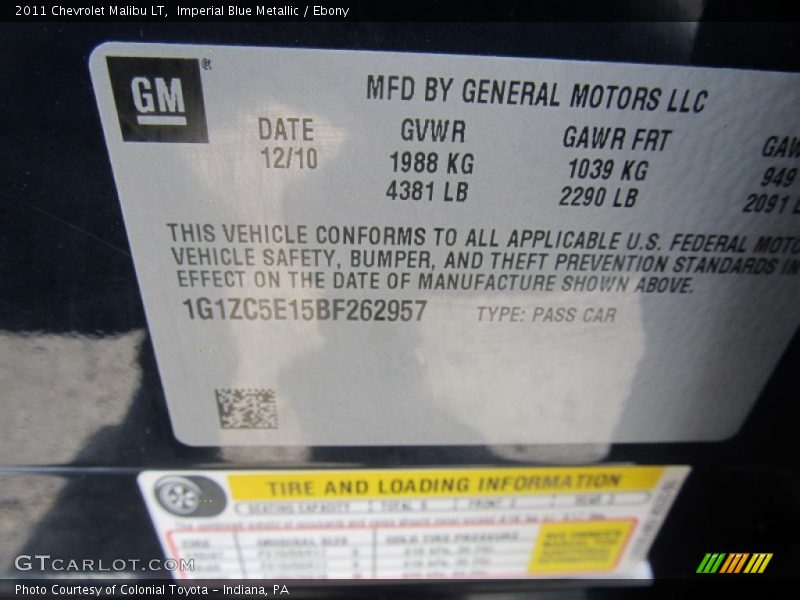Imperial Blue Metallic / Ebony 2011 Chevrolet Malibu LT
