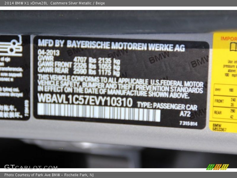Cashmere Silver Metallic / Beige 2014 BMW X1 xDrive28i