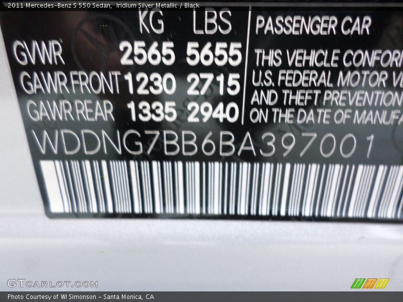 Iridium Silver Metallic / Black 2011 Mercedes-Benz S 550 Sedan
