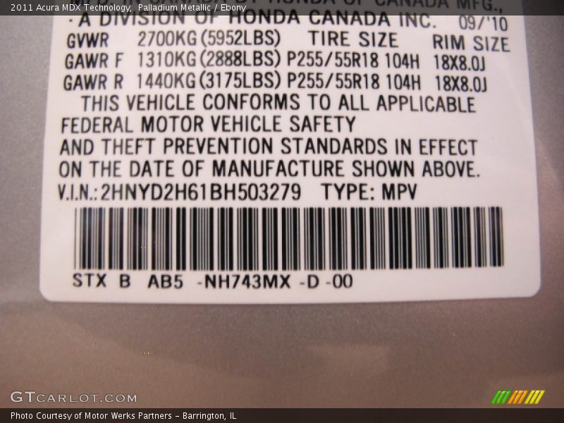 Palladium Metallic / Ebony 2011 Acura MDX Technology