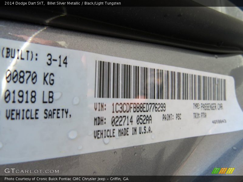 Billet Silver Metallic / Black/Light Tungsten 2014 Dodge Dart SXT