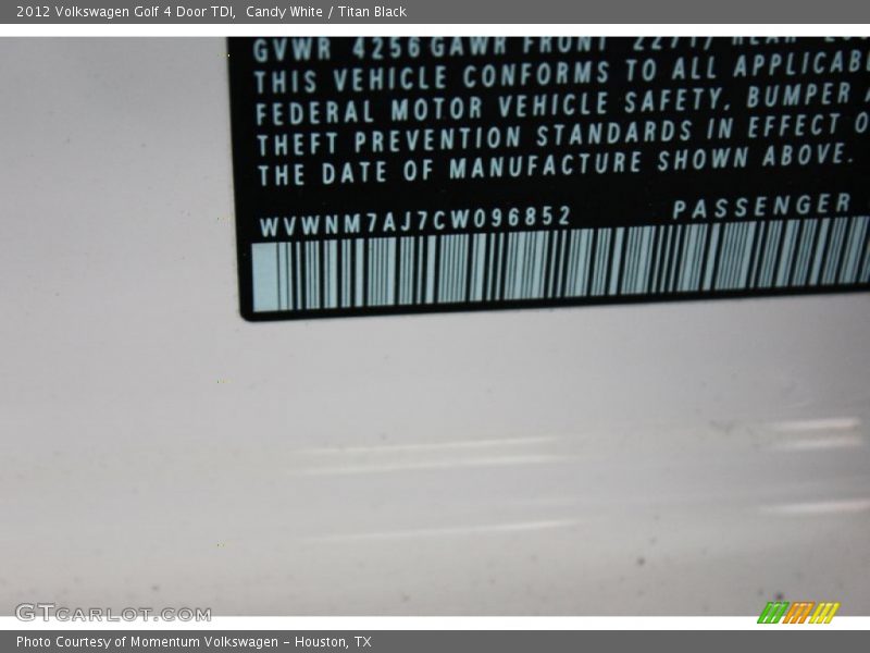 Candy White / Titan Black 2012 Volkswagen Golf 4 Door TDI