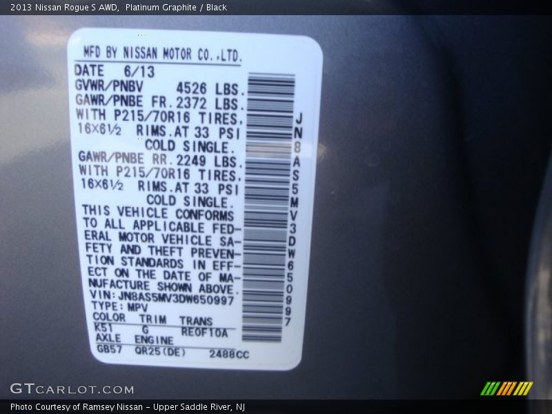 Platinum Graphite / Black 2013 Nissan Rogue S AWD