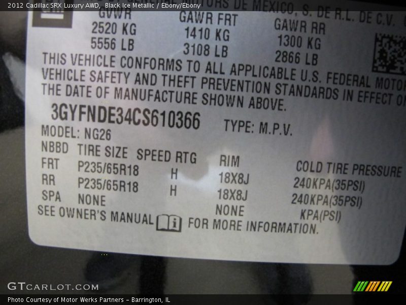 Black Ice Metallic / Ebony/Ebony 2012 Cadillac SRX Luxury AWD