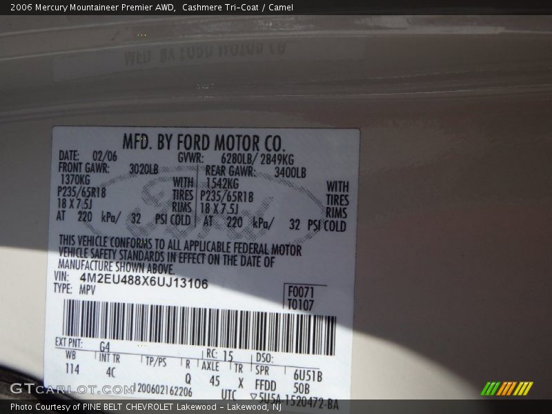 Cashmere Tri-Coat / Camel 2006 Mercury Mountaineer Premier AWD