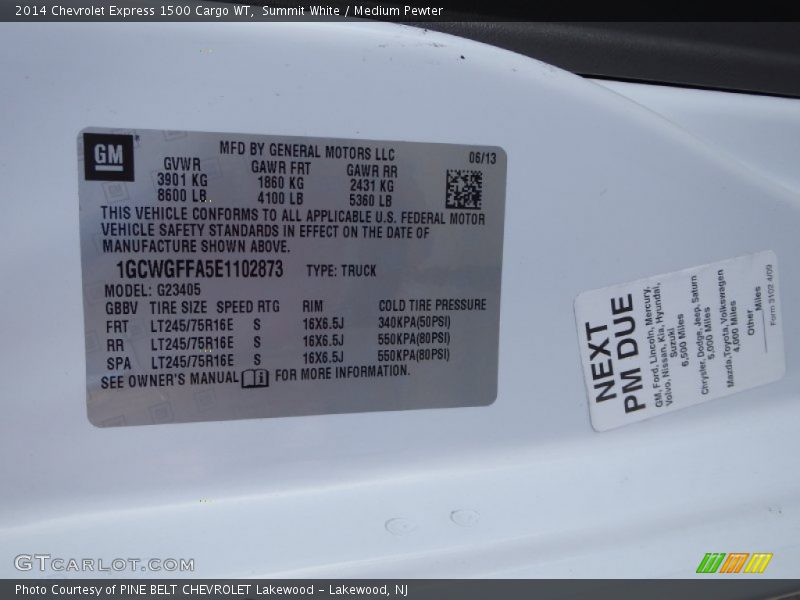 Summit White / Medium Pewter 2014 Chevrolet Express 1500 Cargo WT