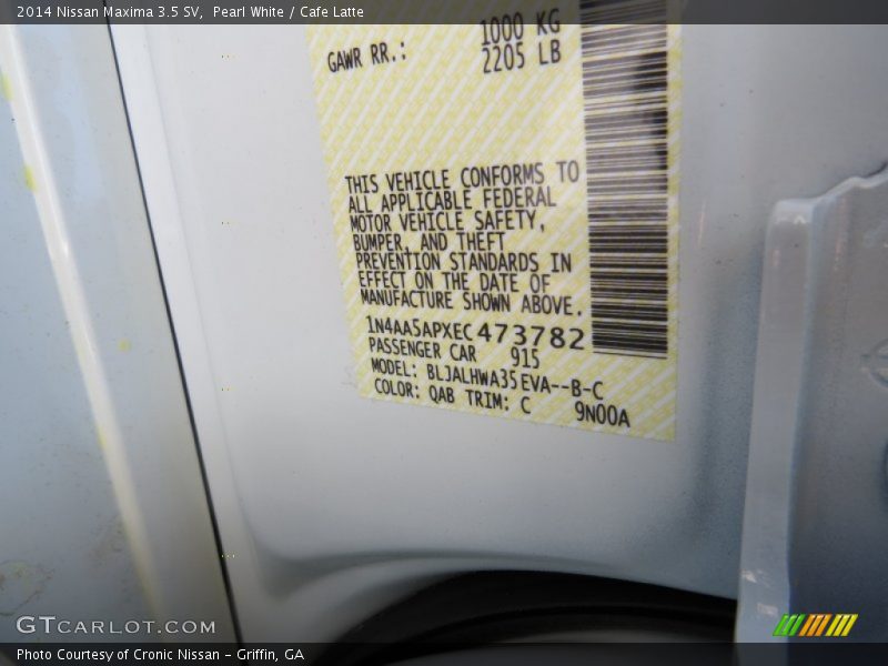 Pearl White / Cafe Latte 2014 Nissan Maxima 3.5 SV