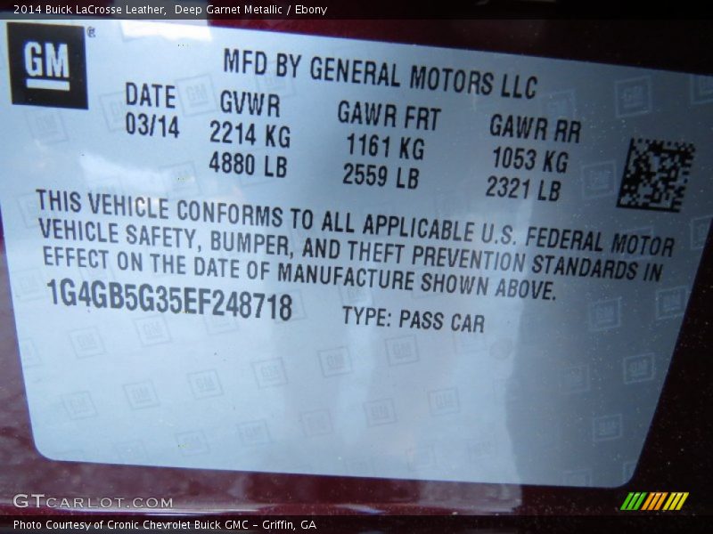 Deep Garnet Metallic / Ebony 2014 Buick LaCrosse Leather