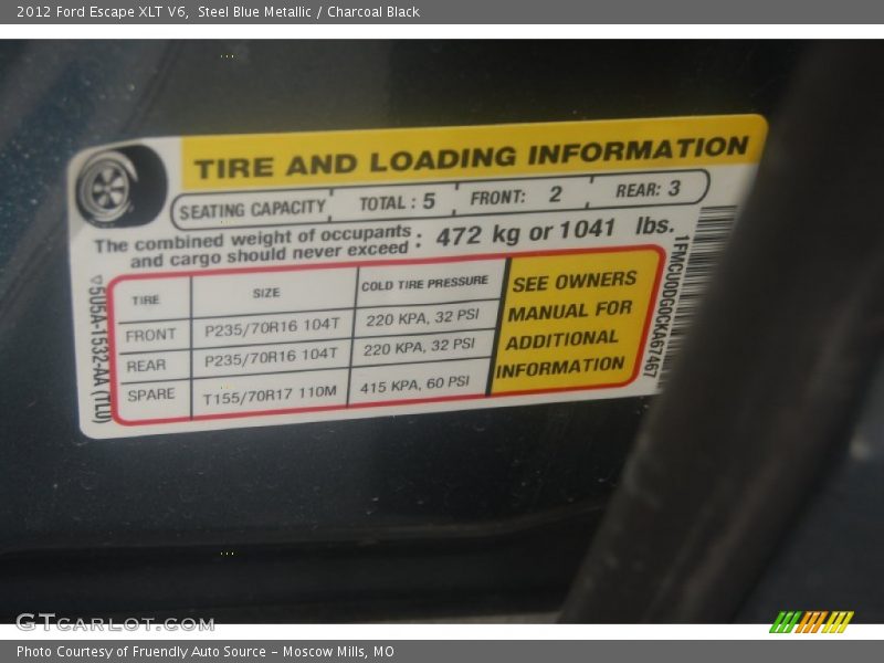 Steel Blue Metallic / Charcoal Black 2012 Ford Escape XLT V6