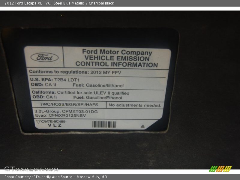 Steel Blue Metallic / Charcoal Black 2012 Ford Escape XLT V6