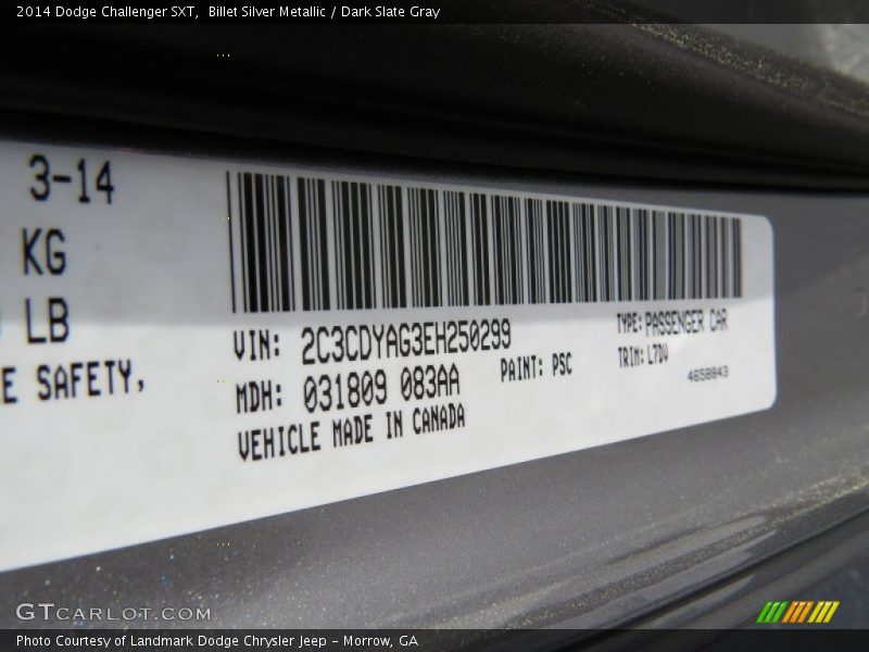 Billet Silver Metallic / Dark Slate Gray 2014 Dodge Challenger SXT