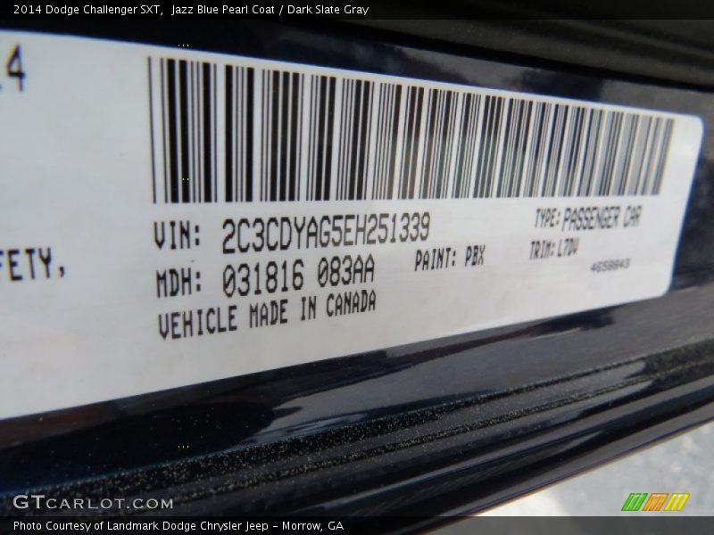 Jazz Blue Pearl Coat / Dark Slate Gray 2014 Dodge Challenger SXT