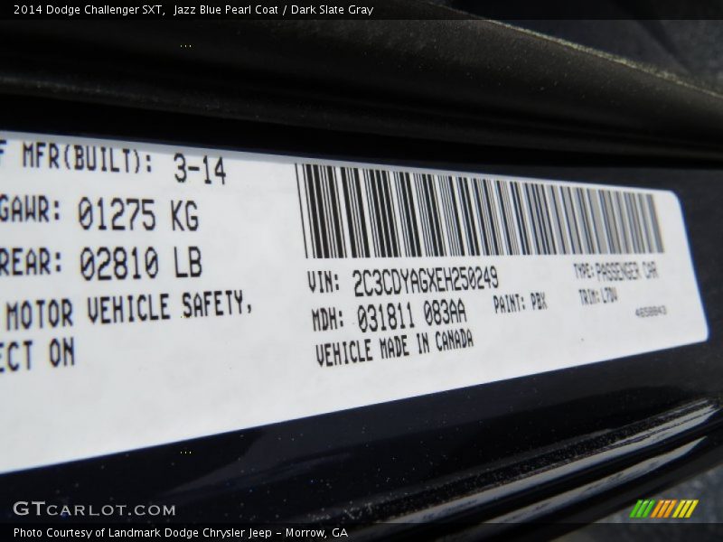 Jazz Blue Pearl Coat / Dark Slate Gray 2014 Dodge Challenger SXT