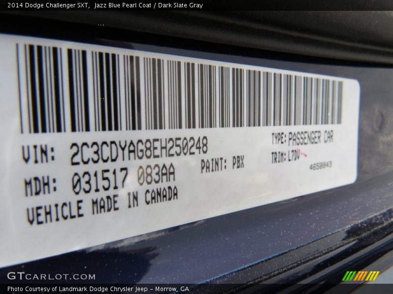 2014 Challenger SXT Jazz Blue Pearl Coat Color Code PBX