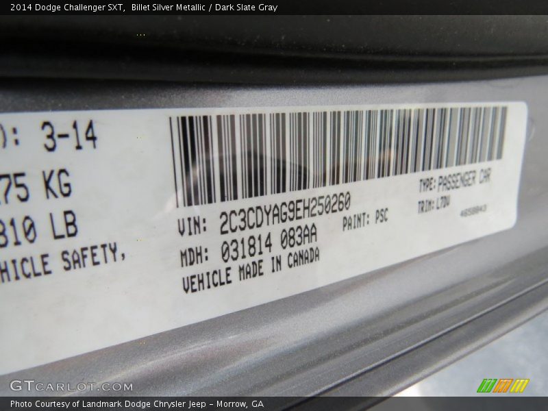 Billet Silver Metallic / Dark Slate Gray 2014 Dodge Challenger SXT