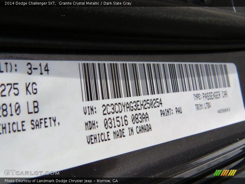 Granite Crystal Metallic / Dark Slate Gray 2014 Dodge Challenger SXT