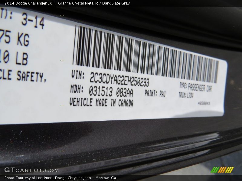 Granite Crystal Metallic / Dark Slate Gray 2014 Dodge Challenger SXT