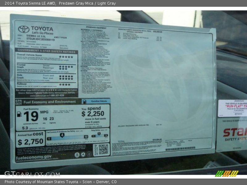 Predawn Gray Mica / Light Gray 2014 Toyota Sienna LE AWD