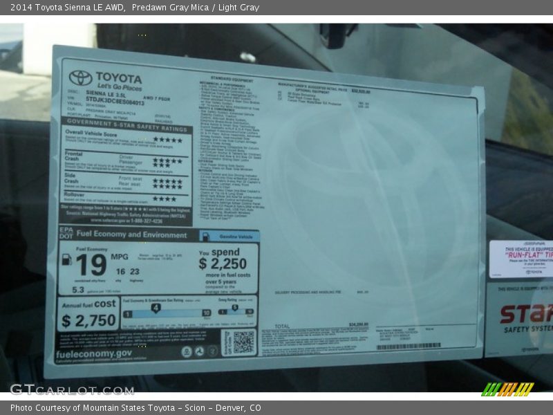 Predawn Gray Mica / Light Gray 2014 Toyota Sienna LE AWD