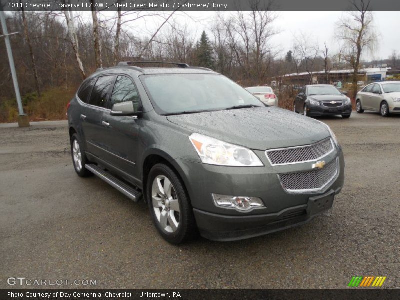 Steel Green Metallic / Cashmere/Ebony 2011 Chevrolet Traverse LTZ AWD