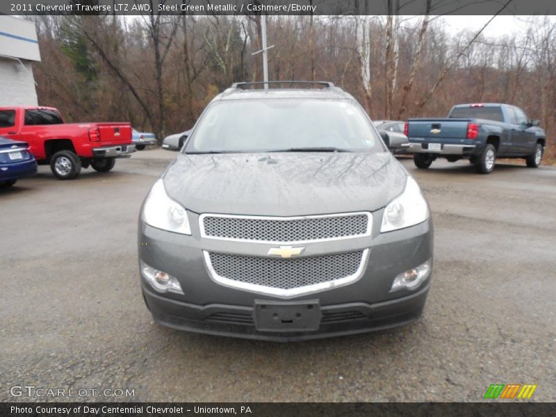 Steel Green Metallic / Cashmere/Ebony 2011 Chevrolet Traverse LTZ AWD
