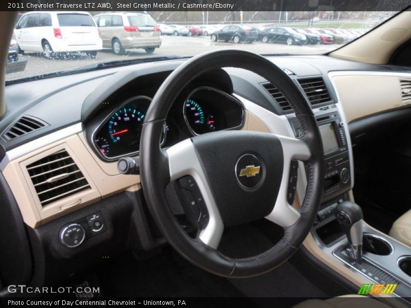 Steel Green Metallic / Cashmere/Ebony 2011 Chevrolet Traverse LTZ AWD