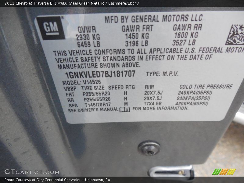 Steel Green Metallic / Cashmere/Ebony 2011 Chevrolet Traverse LTZ AWD