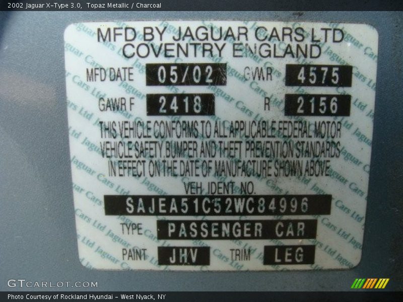 Topaz Metallic / Charcoal 2002 Jaguar X-Type 3.0