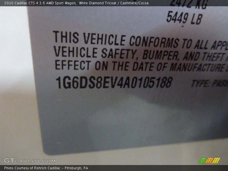 White Diamond Tricoat / Cashmere/Cocoa 2010 Cadillac CTS 4 3.6 AWD Sport Wagon