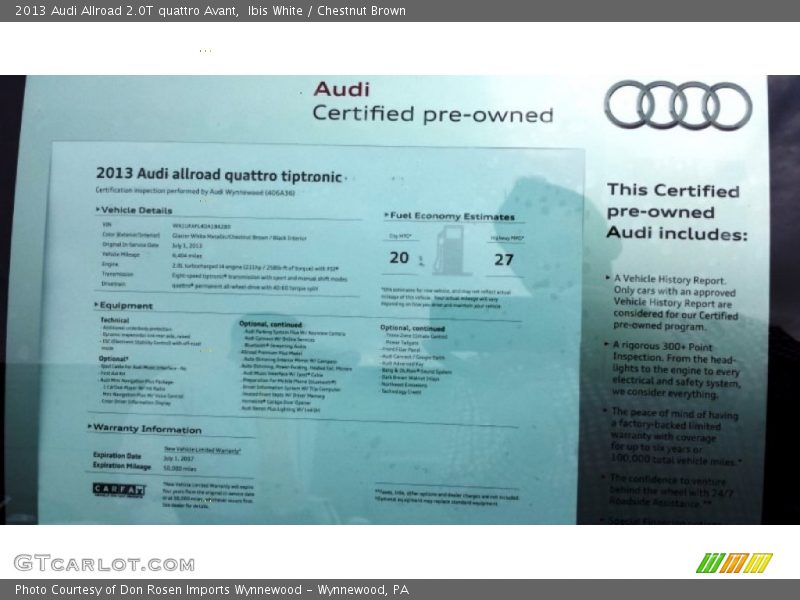  2013 Allroad 2.0T quattro Avant Window Sticker