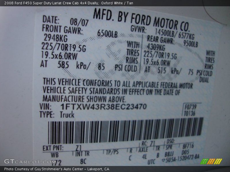 Oxford White / Tan 2008 Ford F450 Super Duty Lariat Crew Cab 4x4 Dually