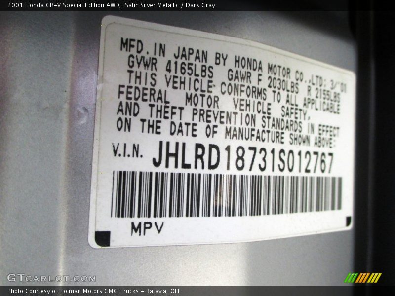 Satin Silver Metallic / Dark Gray 2001 Honda CR-V Special Edition 4WD