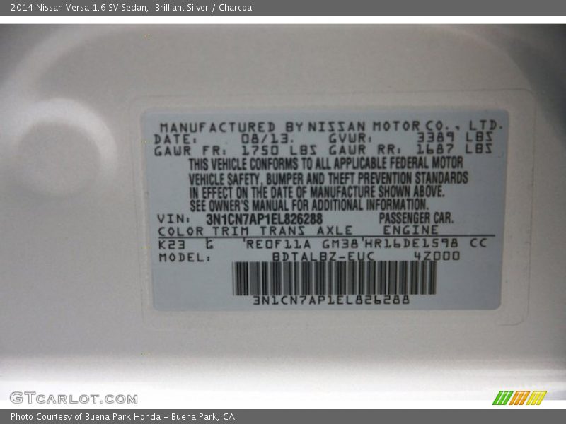 Brilliant Silver / Charcoal 2014 Nissan Versa 1.6 SV Sedan