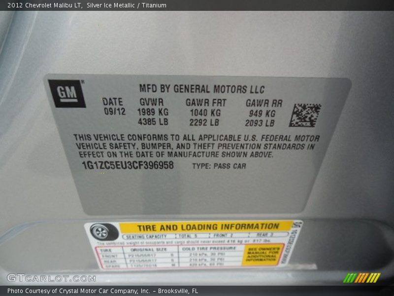 Silver Ice Metallic / Titanium 2012 Chevrolet Malibu LT