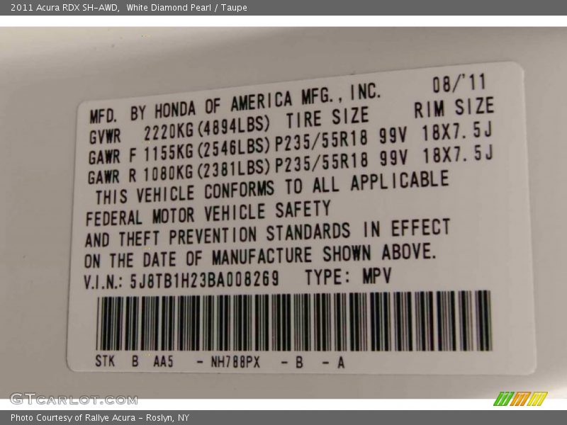 White Diamond Pearl / Taupe 2011 Acura RDX SH-AWD