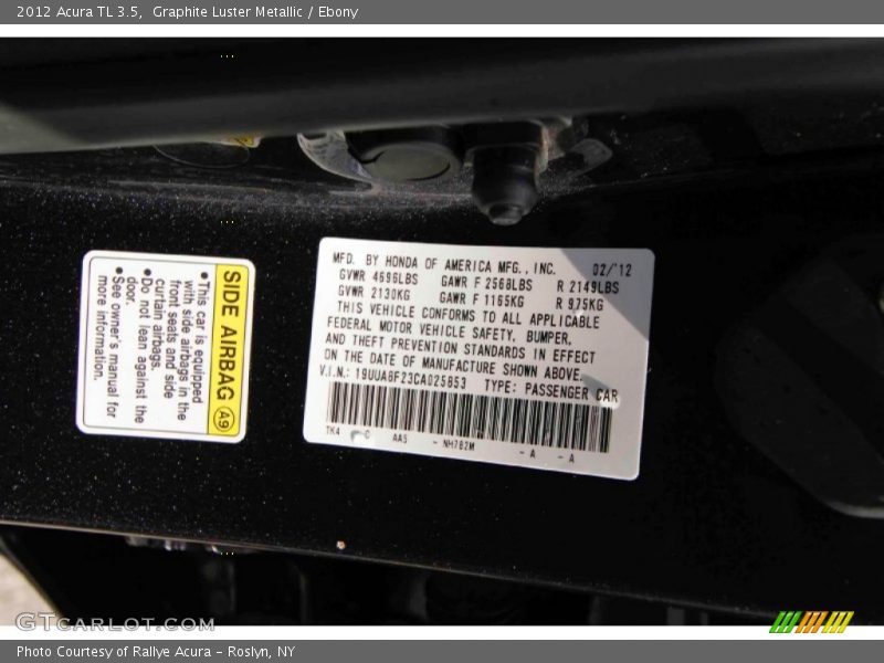 Graphite Luster Metallic / Ebony 2012 Acura TL 3.5